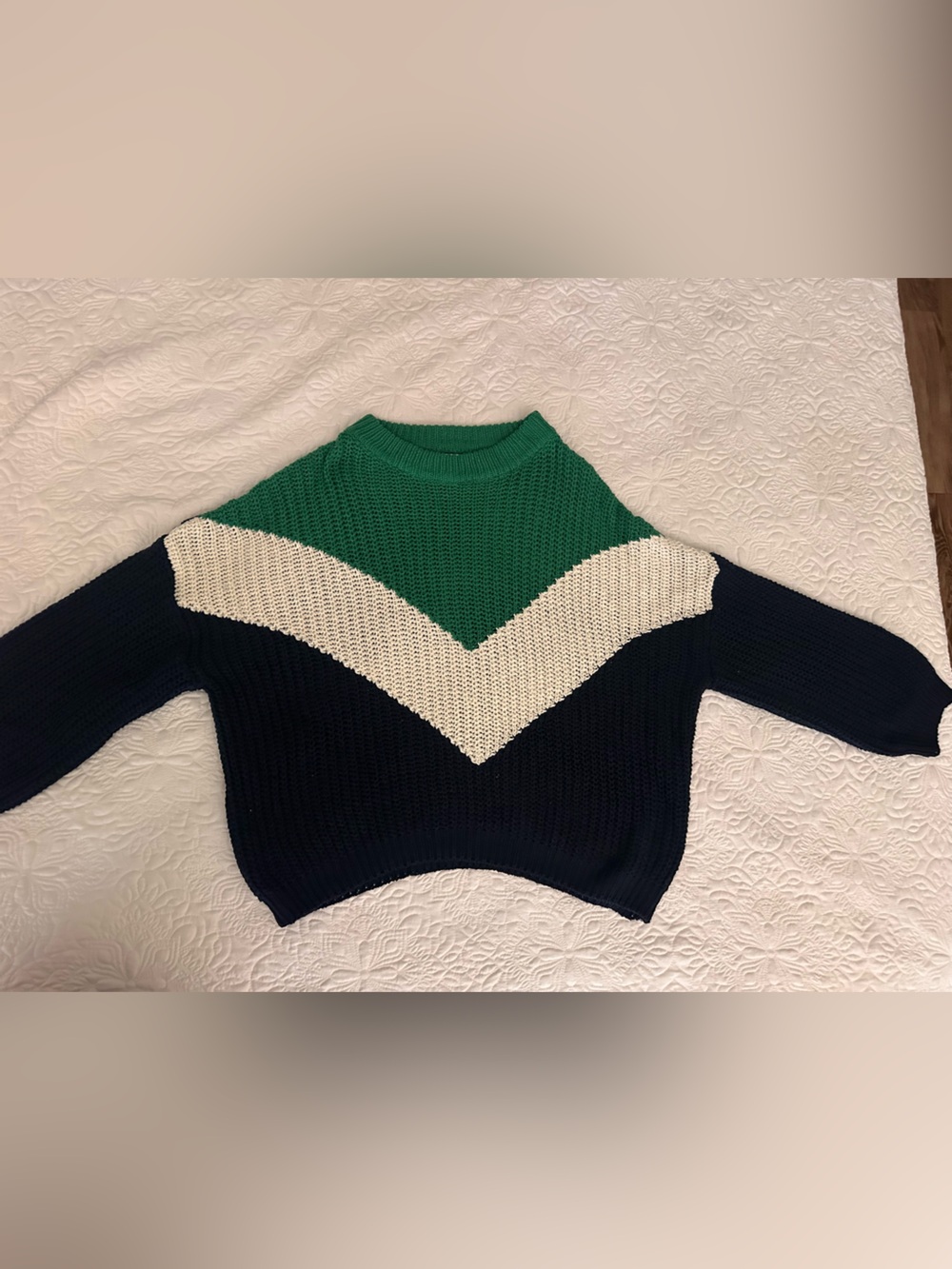 Colorblock Knit Women’s Sweater - Green/White/Black